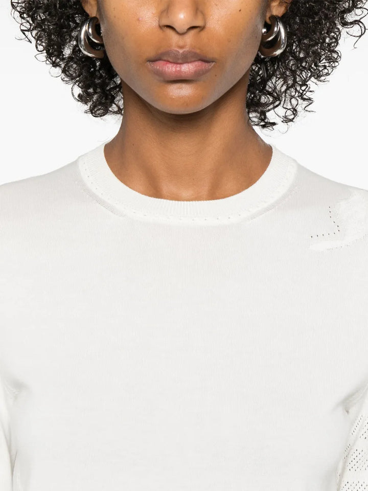 Feather Intarsia Pointelle 4-Bar Tee