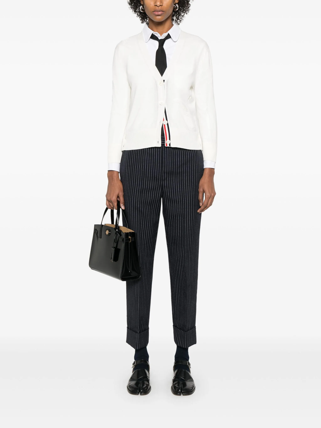 Feather Intarsia Pointelle 4-Bar V Neck Cardigan Women