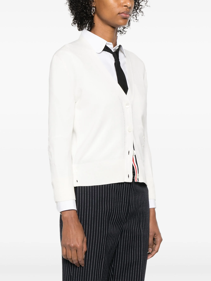 Feather Intarsia Pointelle 4-Bar V Neck Cardigan Women