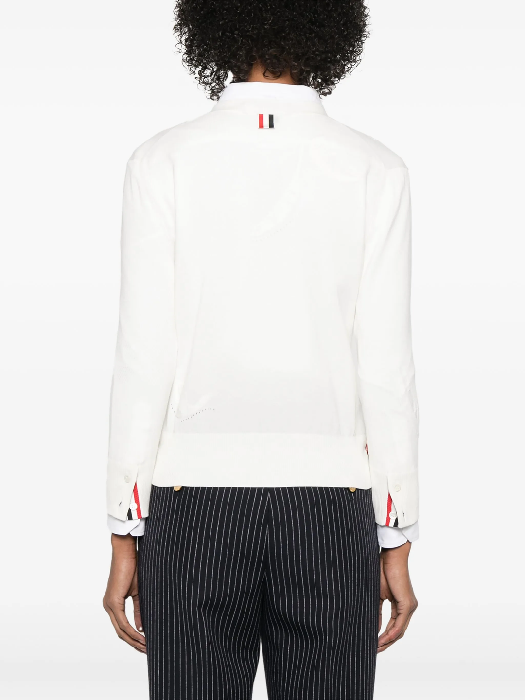 Feather Intarsia Pointelle 4-Bar V Neck Cardigan Women