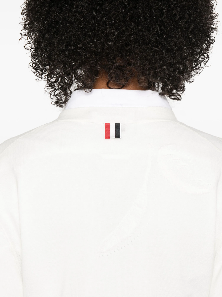 Feather Intarsia Pointelle 4-Bar V Neck Cardigan Women