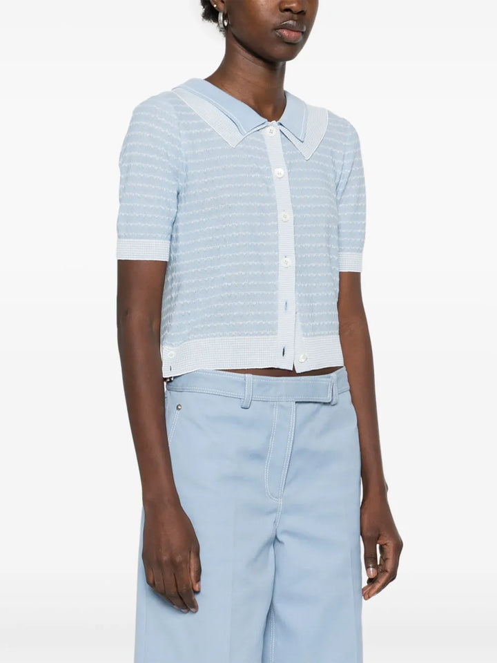 Striped Tuck Stitch Short Sleeve Cardigan