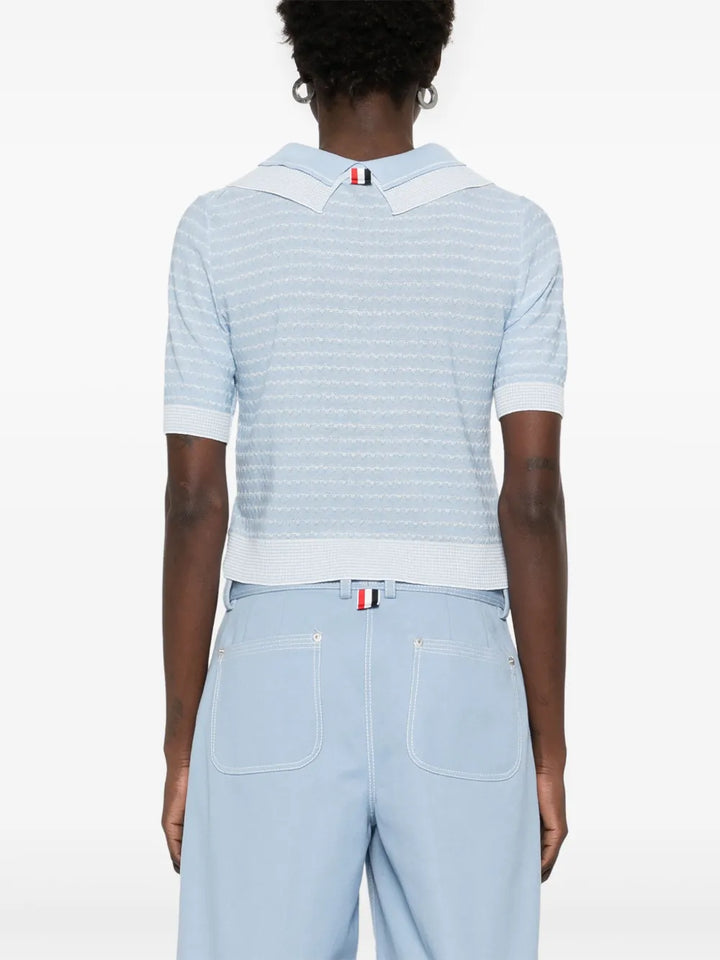 Striped Tuck Stitch Short Sleeve Cardigan