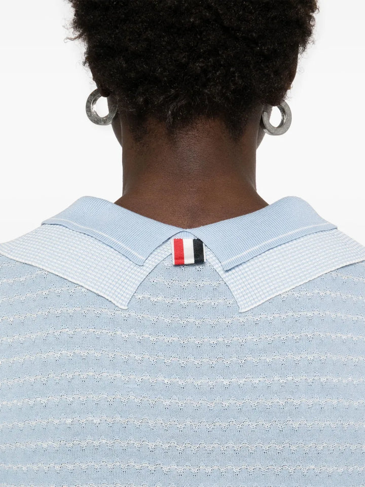 Striped Tuck Stitch Short Sleeve Cardigan