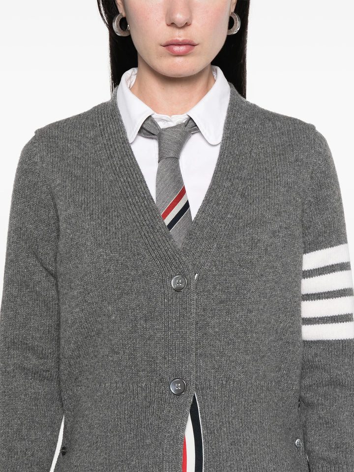 Fine Merino Intarsia Geese 4-Bar V Neck Cardigan Women