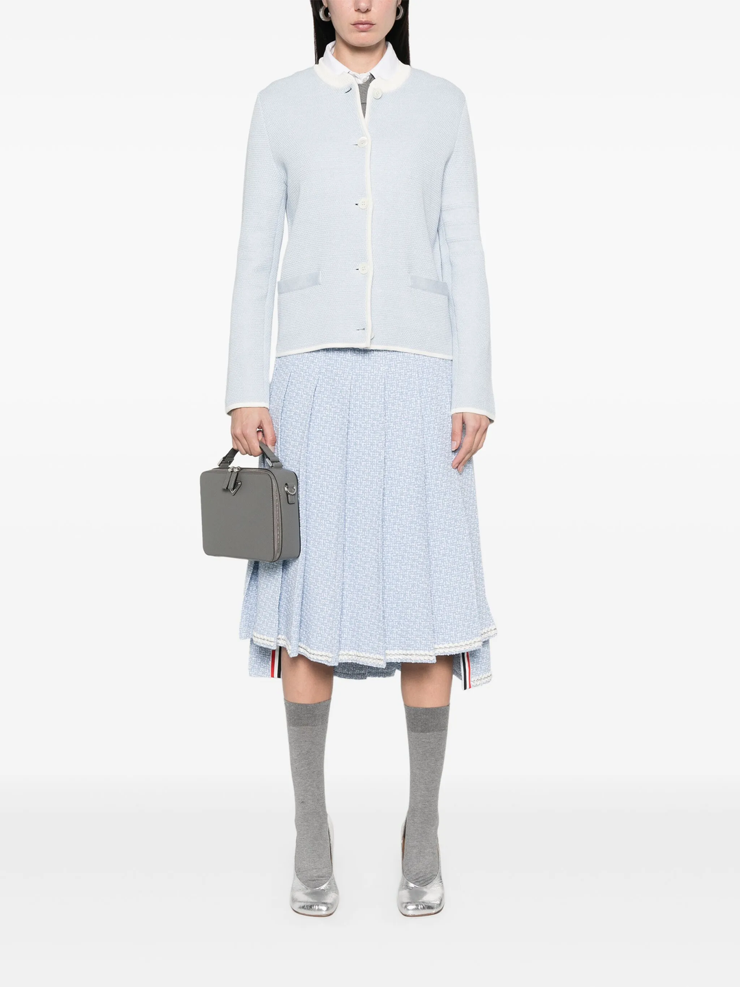 Solid Tweed Pleated Skirt