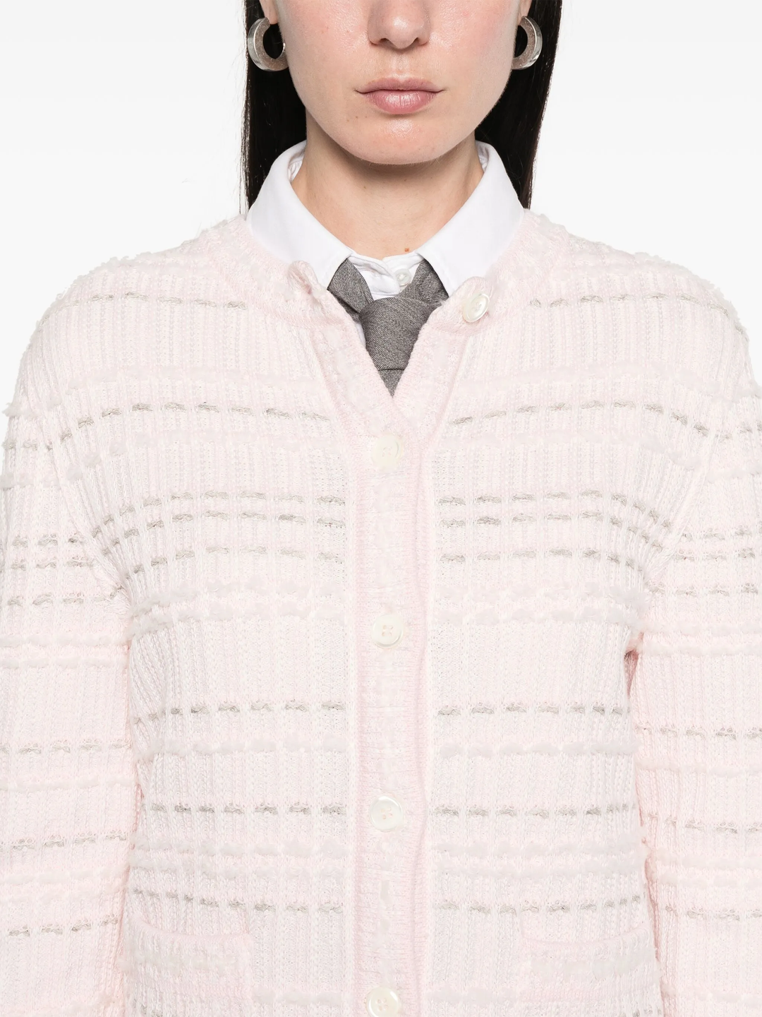 Seersucker Knit Tweed Jacquard Cardigan