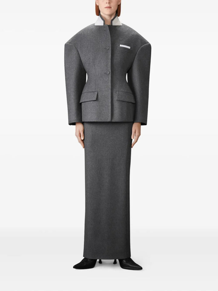 Solid Wool Flannel Pencil Skirt