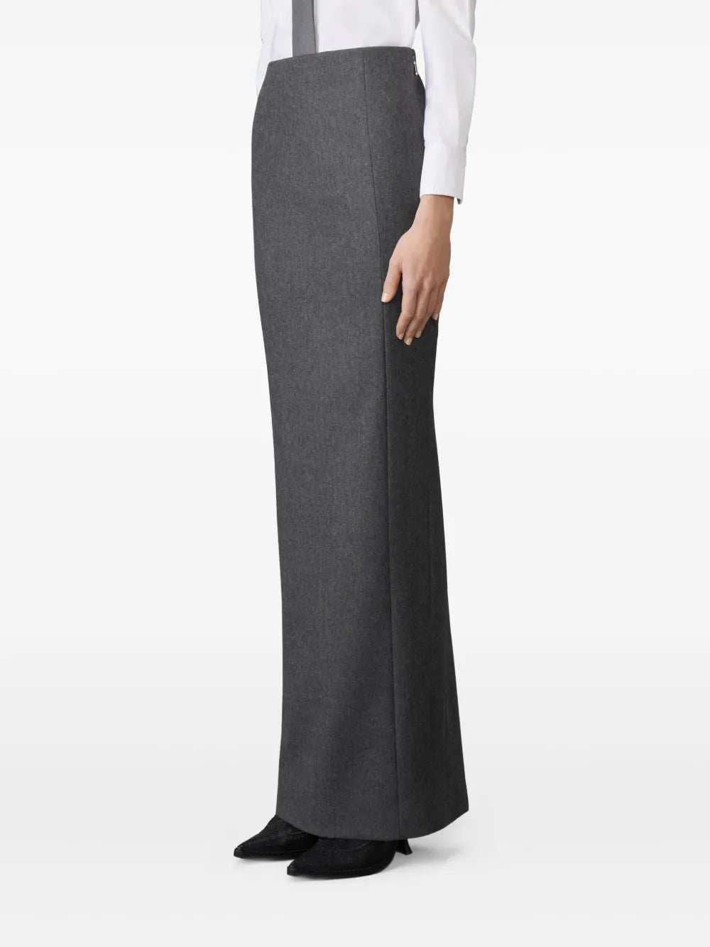 Solid Wool Flannel Pencil Skirt