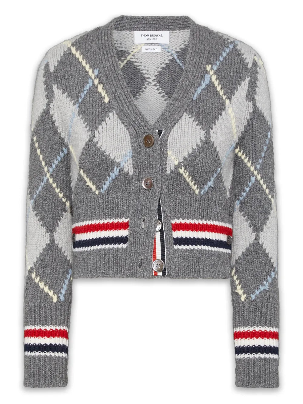 Argyle Intarsia Merino Wool Shrunken Cardigan