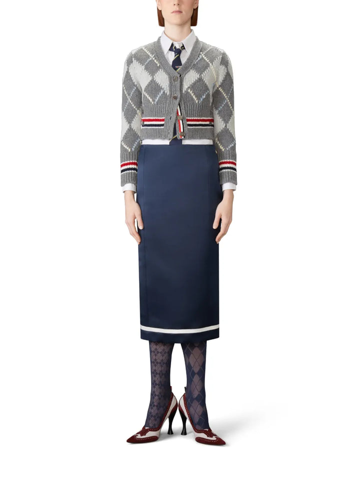 Argyle Intarsia Merino Wool Shrunken Cardigan