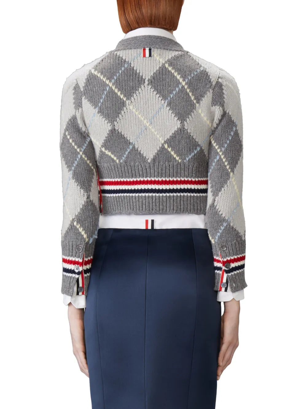 Argyle Intarsia Merino Wool Shrunken Cardigan