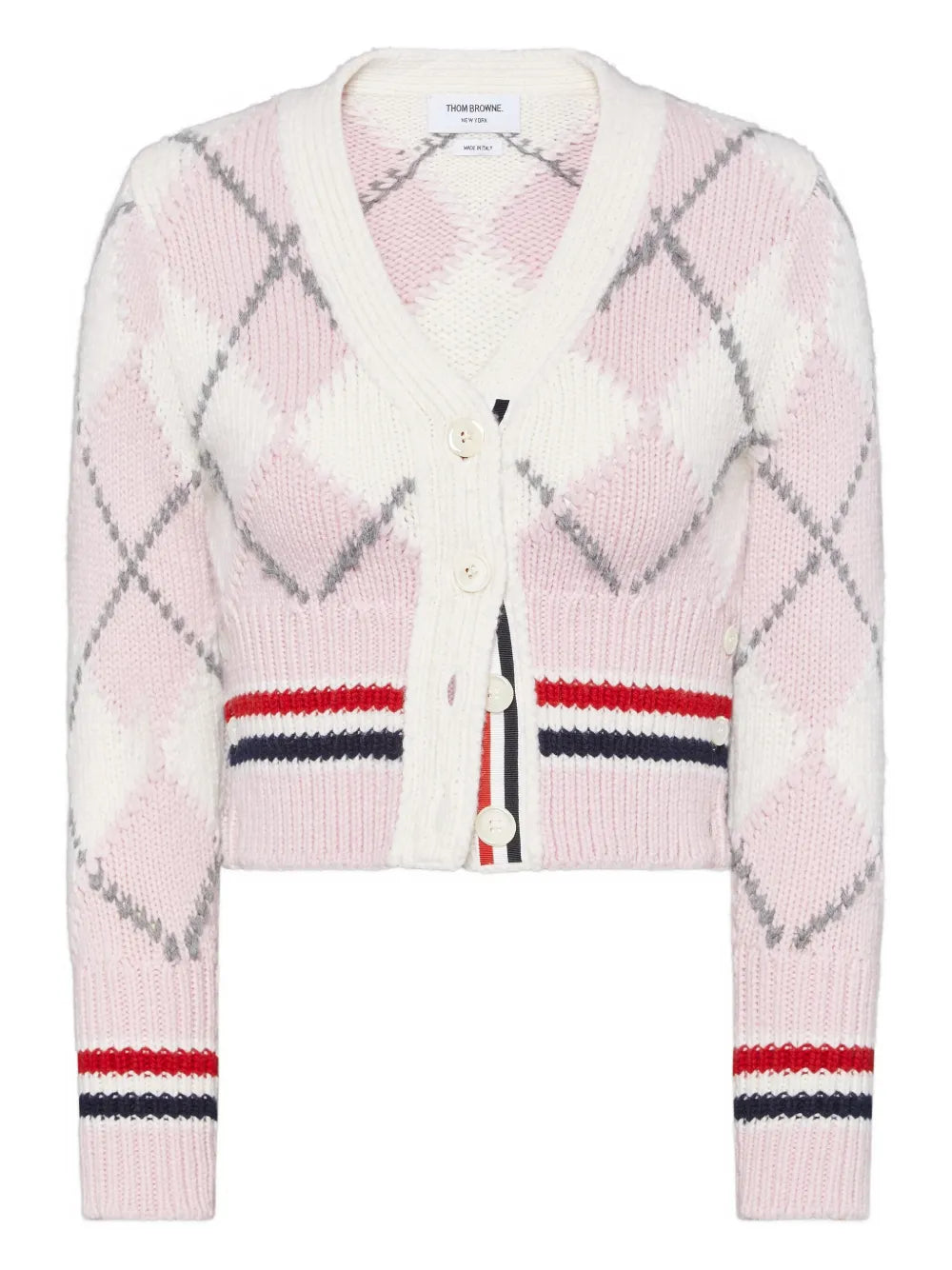 Argyle Intarsia Merino Wool Shrunken Cardigan