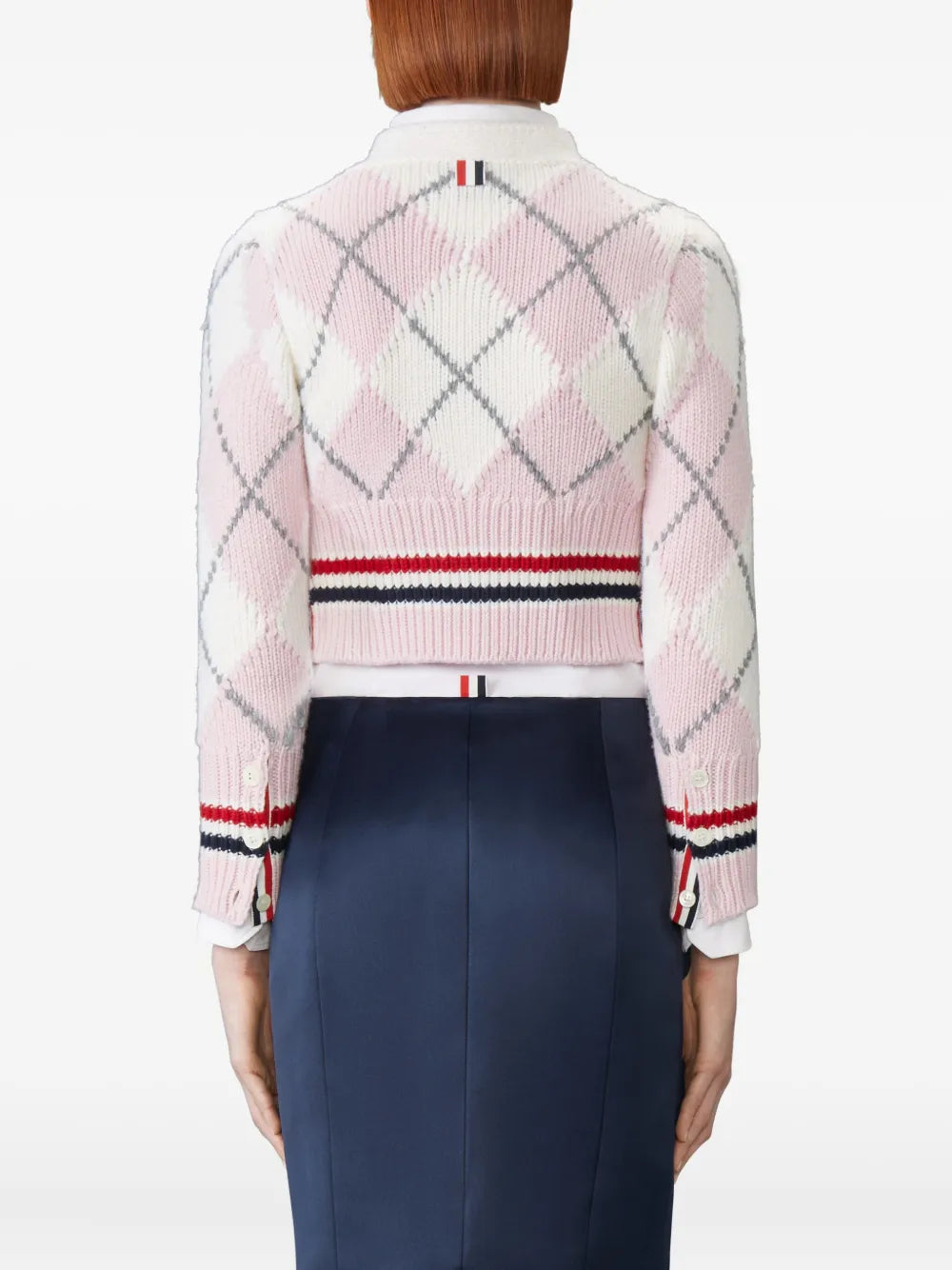 Argyle Intarsia Merino Wool Shrunken Cardigan