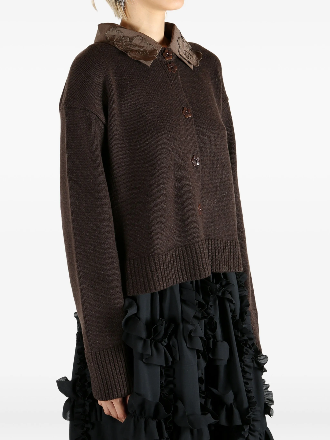 Relaxed Cardigan With Woven Cotton