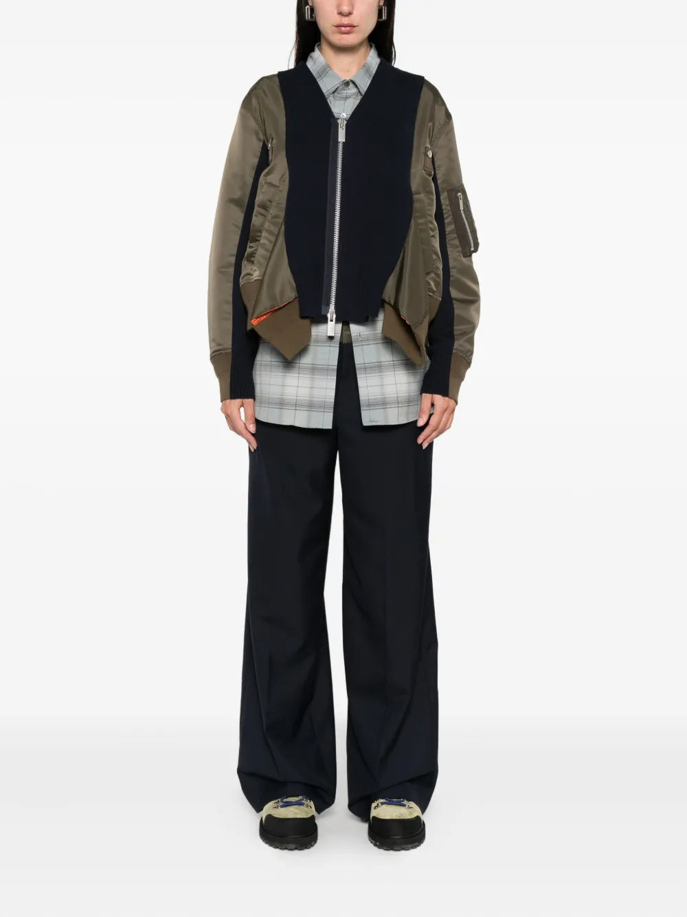 Nylon Twill X Knit Cardigan