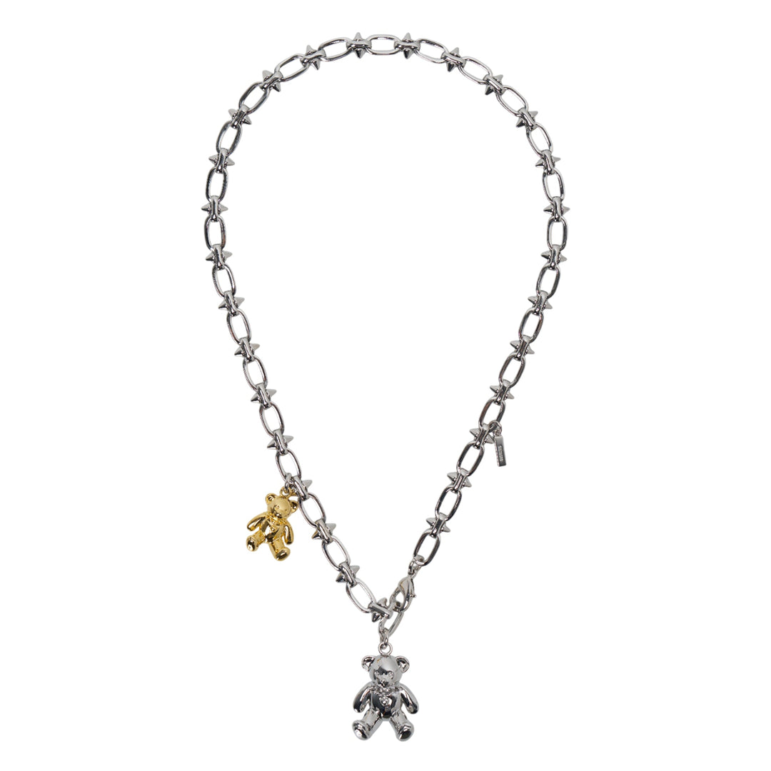 Silver Teddy Pendant Spike Charm Necklace