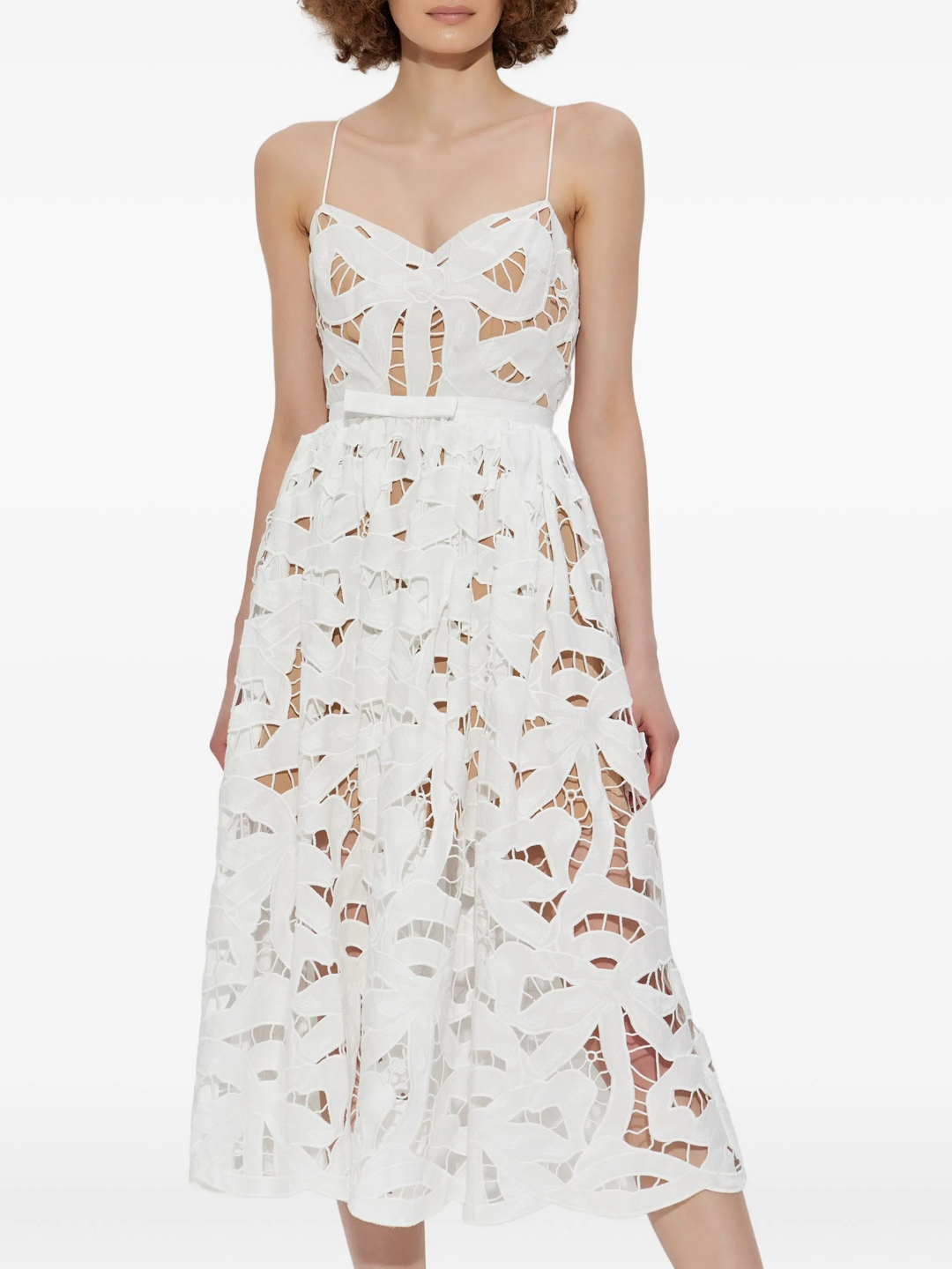 White Bow Embroidered Midi Dress