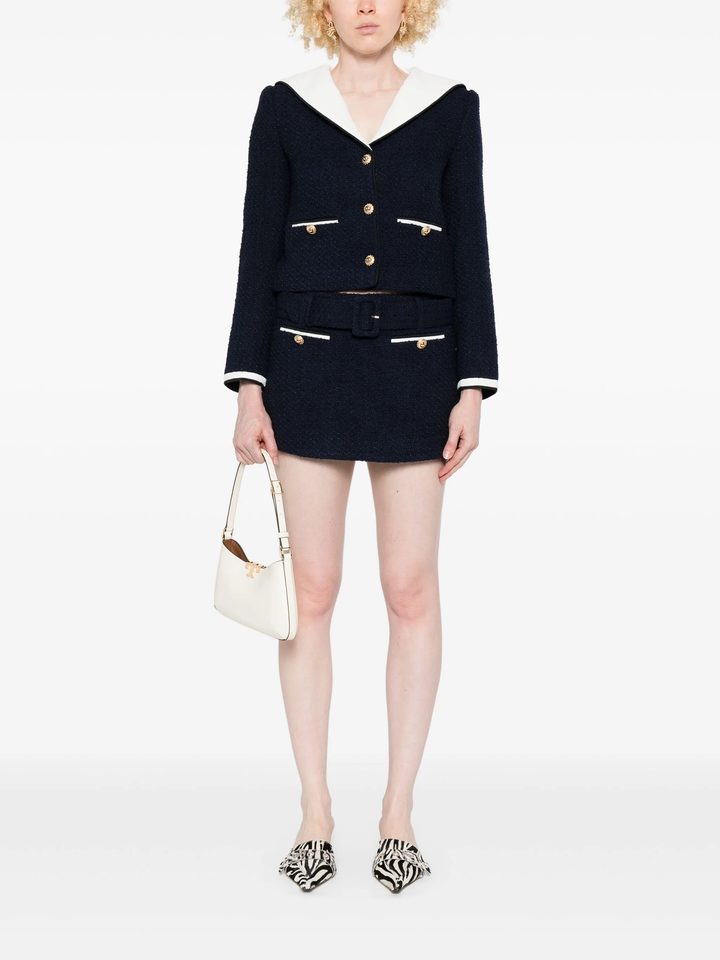 Navy Boucle Contrast Collar Jacket