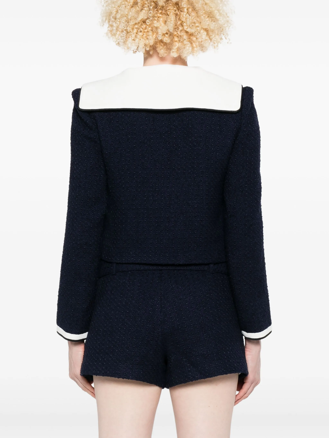 Navy Boucle Contrast Collar Jacket
