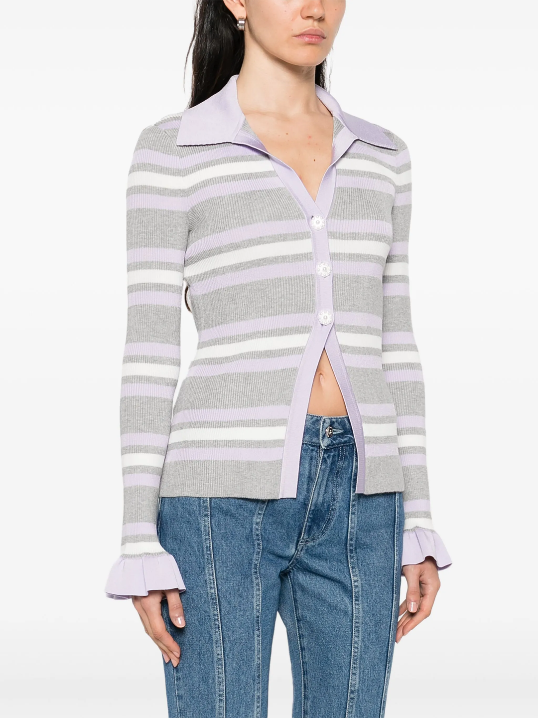 Grey Stripe Rib Knit Top