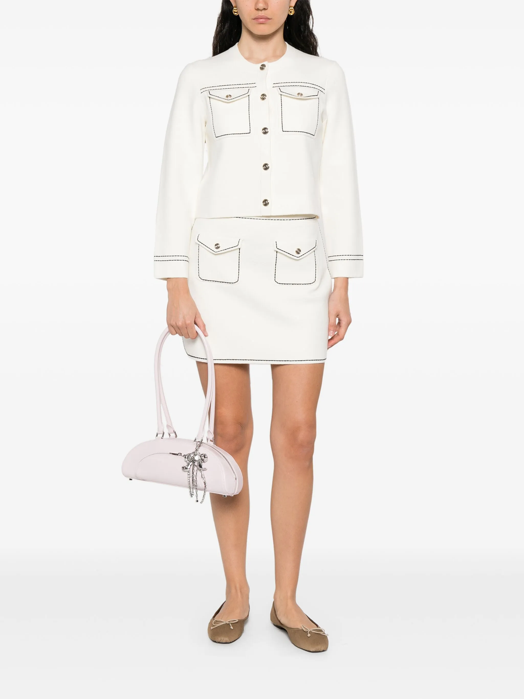 Lilac Leather Curved Charm Shoulder Bag