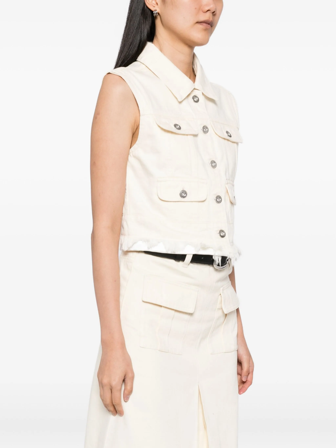 Cream Denim Sleeveless Top