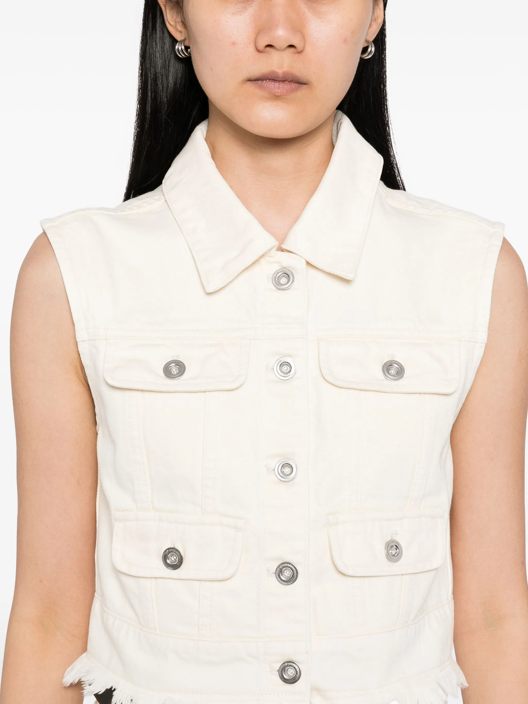 Cream Denim Sleeveless Top