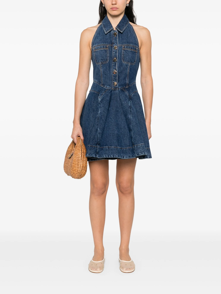 Denim Sleeveless Flared Mini Dress