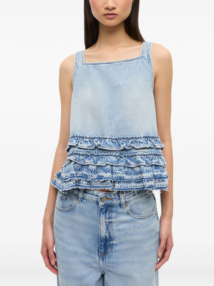 Soft Rigid Denim Frill Top