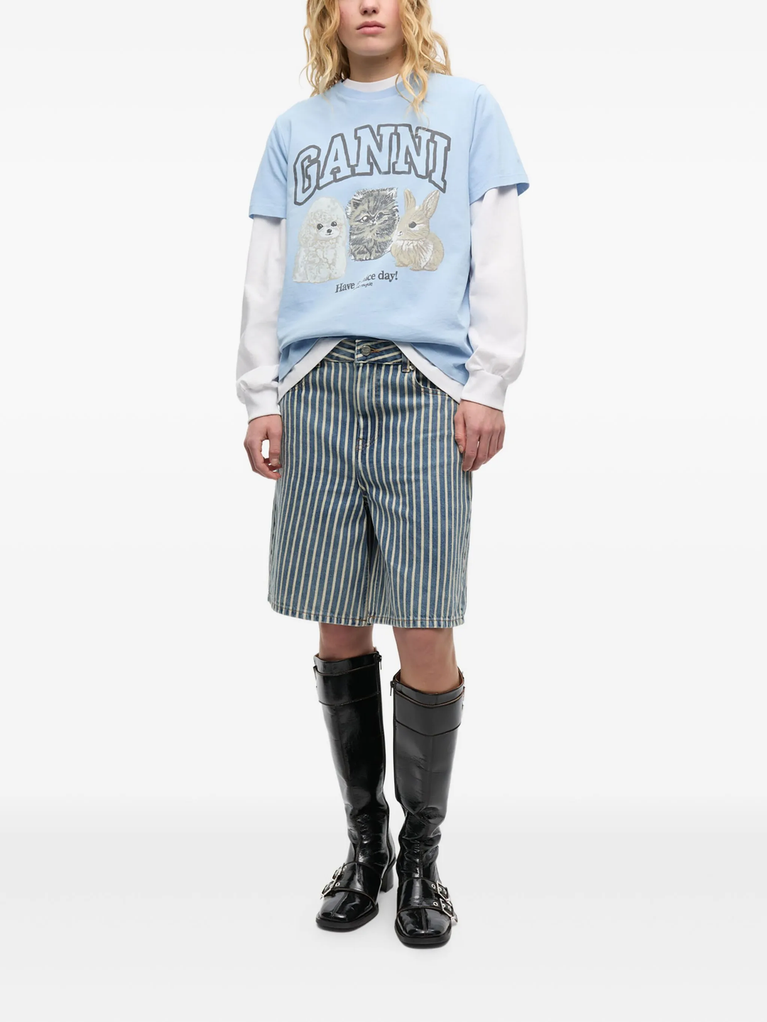 Light Stripe Denim Shorts