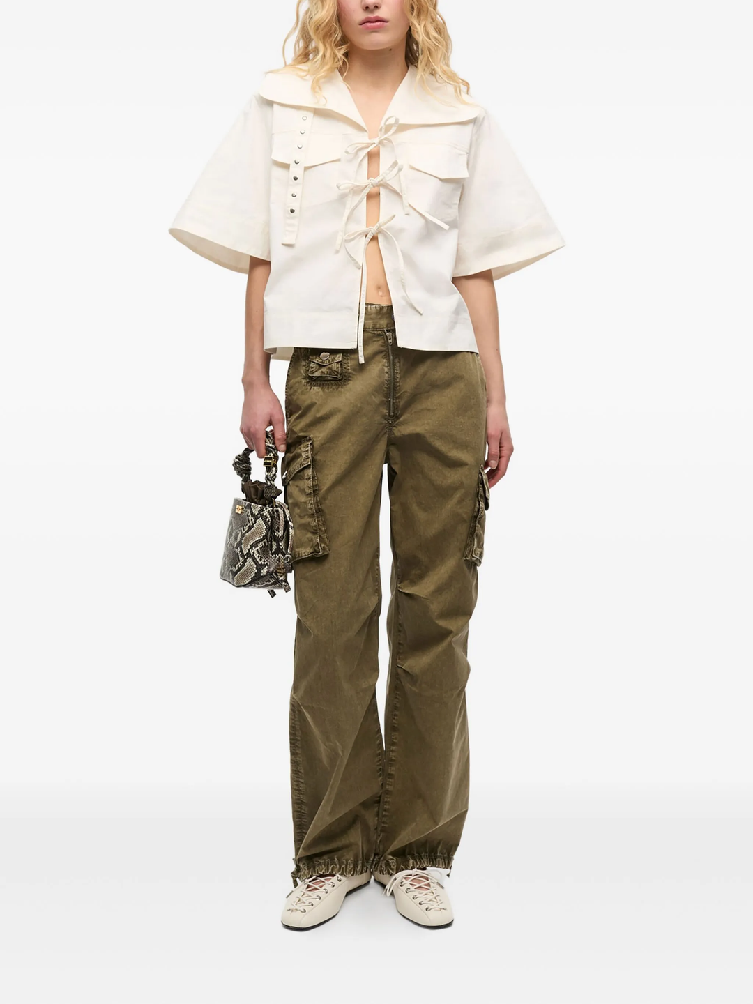 Stretch Cotton Cowl Neck Blouse