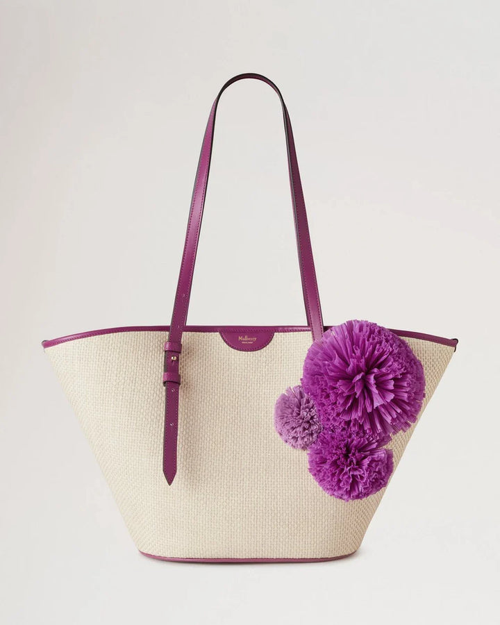 Basket Tote Orchid Bloom Raffia & Pom Poms