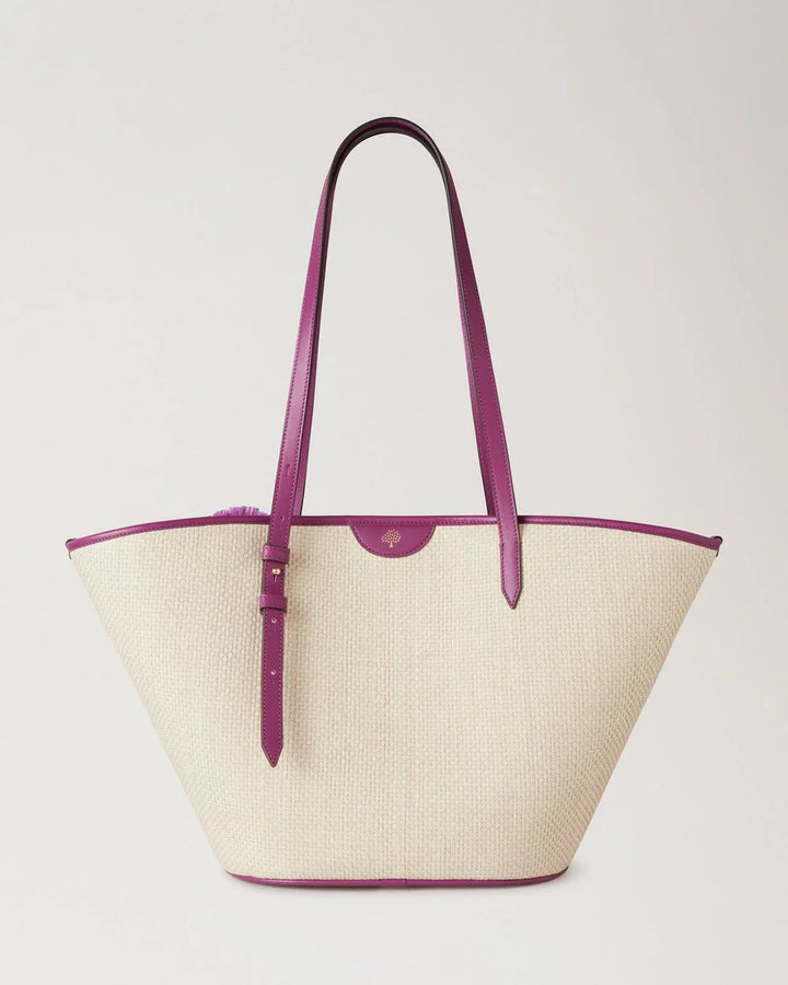 Basket Tote Orchid Bloom Raffia & Pom Poms