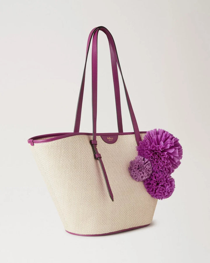 Basket Tote Orchid Bloom Raffia & Pom Poms
