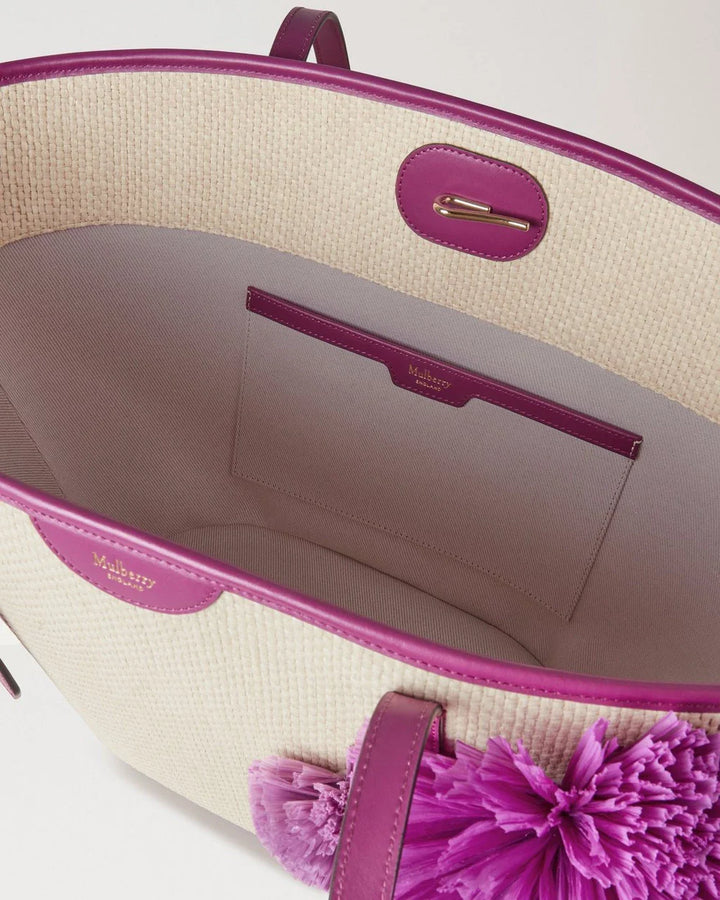 Basket Tote Orchid Bloom Raffia & Pom Poms