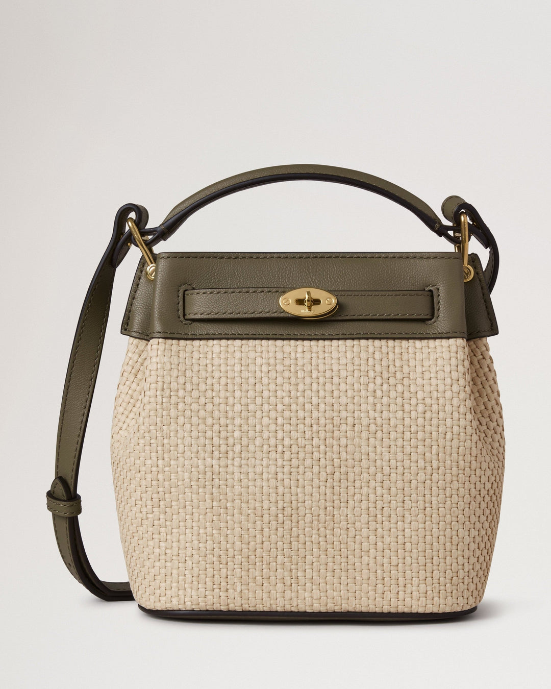 Mini Islington Bucket Linen Green & Natural Raffia & Leather