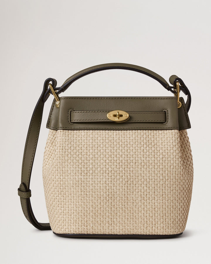 Mini Islington Bucket Linen Green & Natural Raffia & Leather