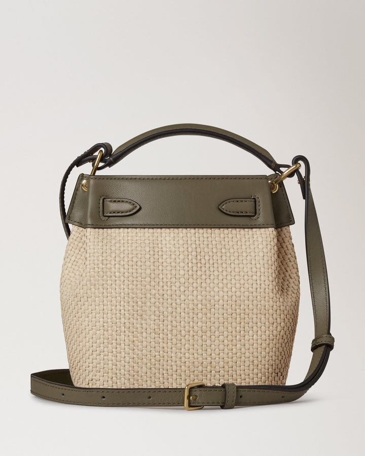 Mini Islington Bucket Linen Green & Natural Raffia & Leather