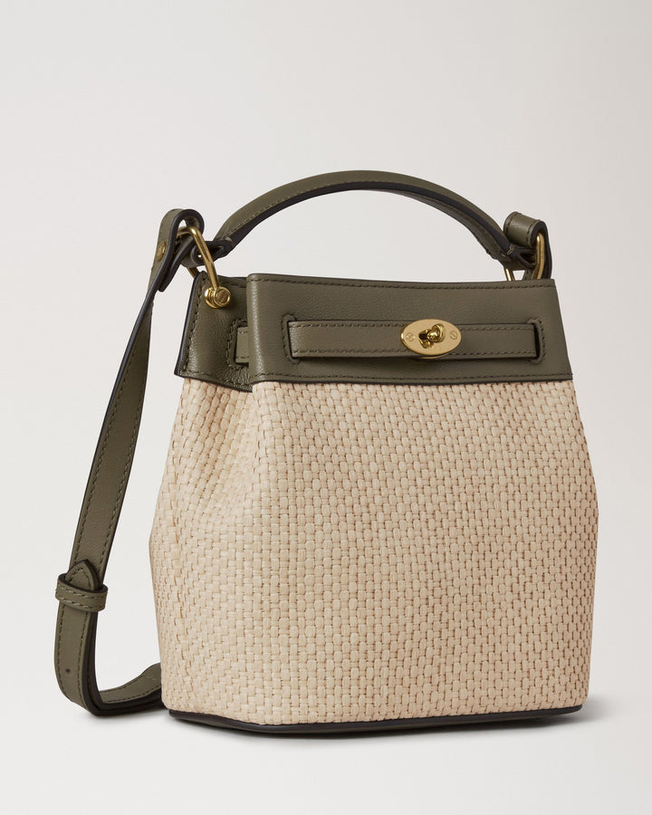 Mini Islington Bucket Linen Green & Natural Raffia & Leather