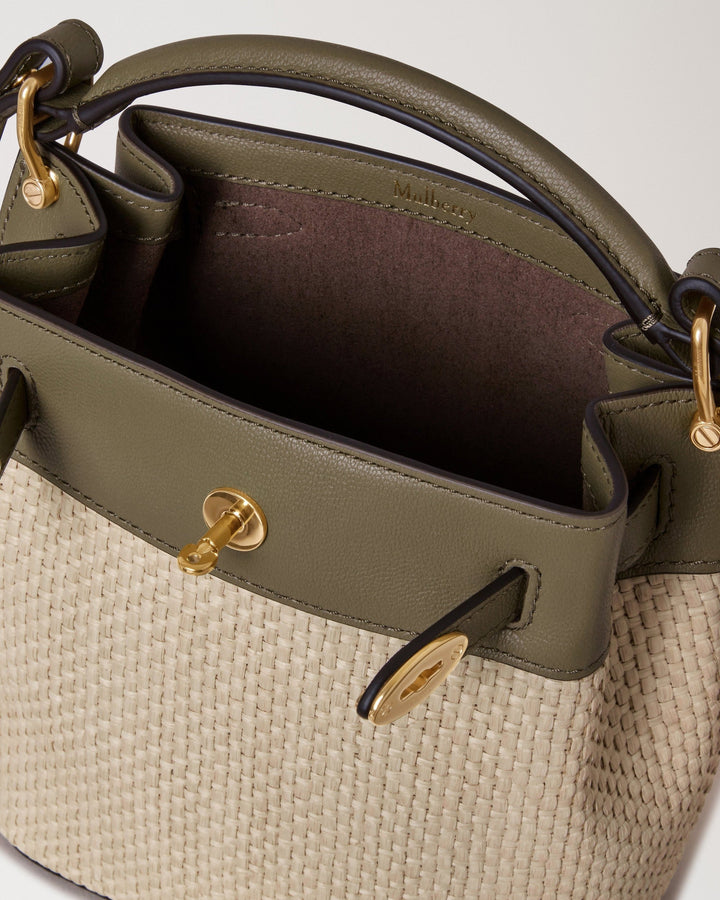 Mini Islington Bucket Linen Green & Natural Raffia & Leather