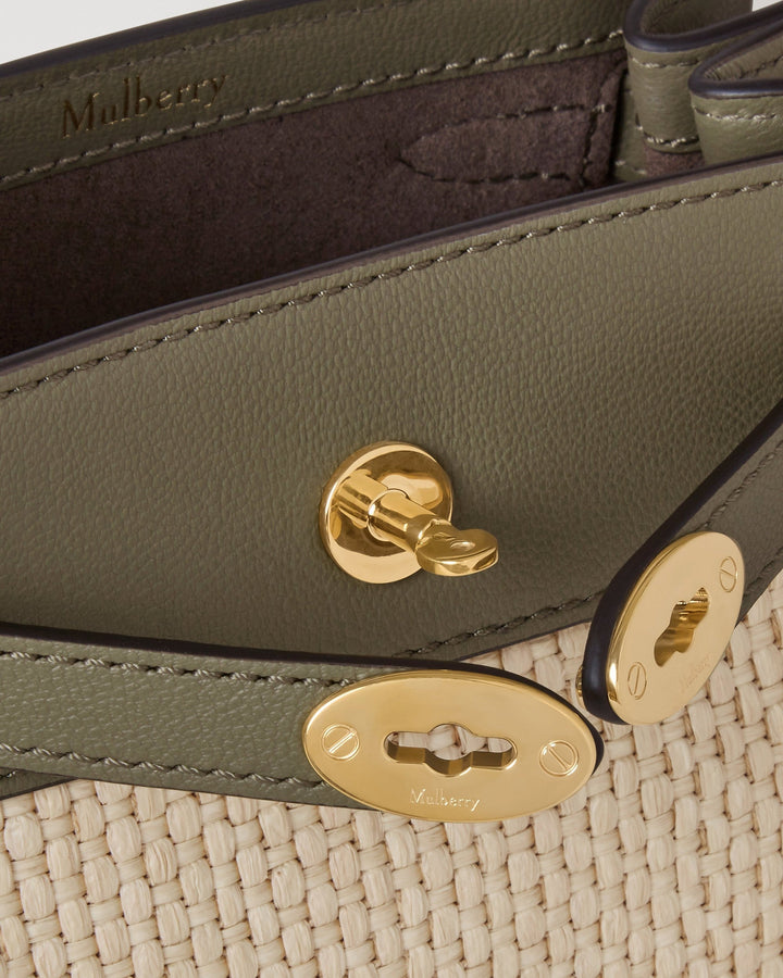 Mini Islington Bucket Linen Green & Natural Raffia & Leather