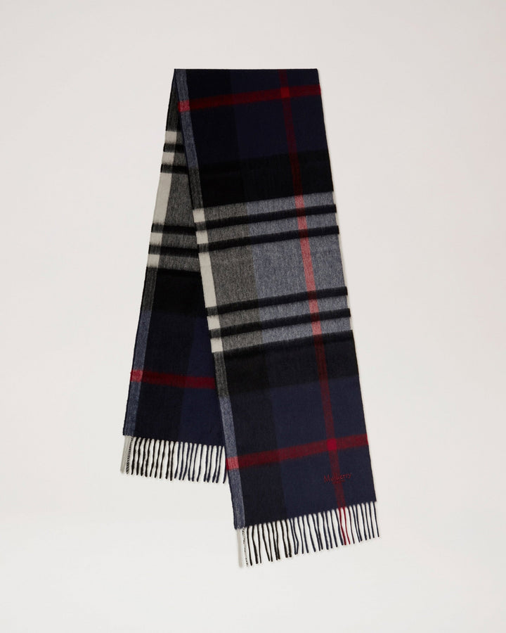 Small Check Merino Wool Scarf Night Sky & Lancaster Red Merino Wool