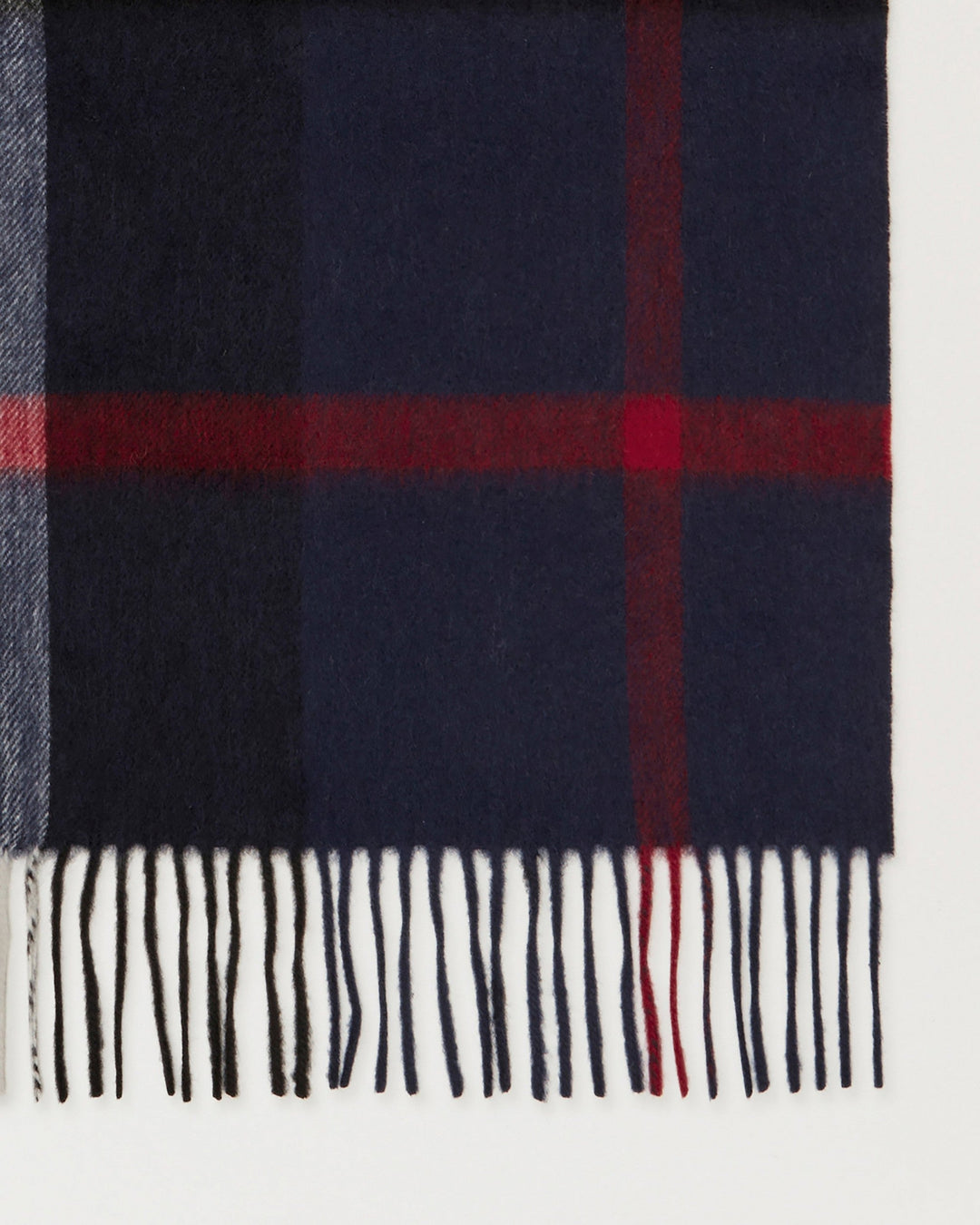 Small Check Merino Wool Scarf Night Sky & Lancaster Red Merino Wool
