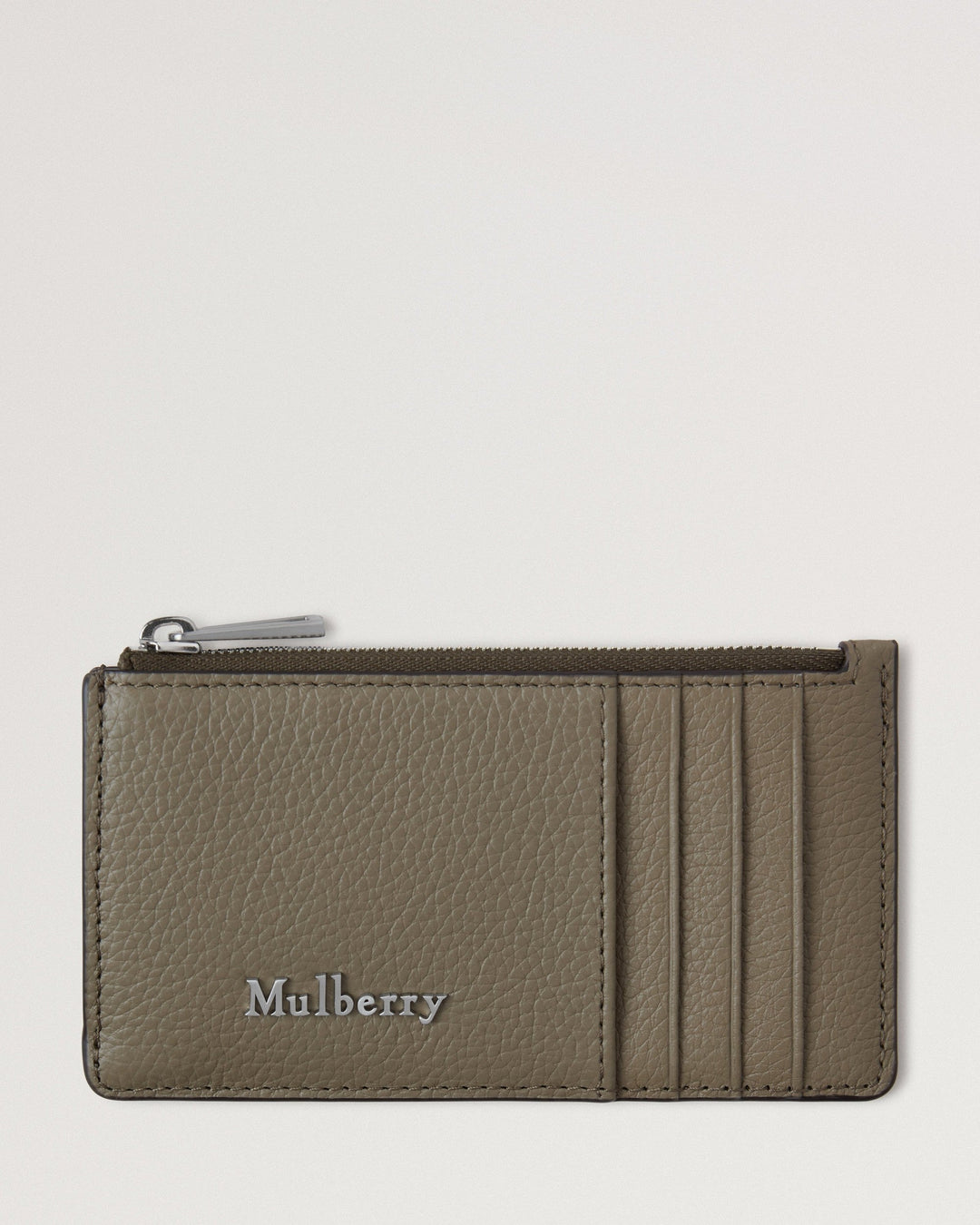 Farringdon Long Zipped Credit Card Holder Linen Green Small Classic Grain
