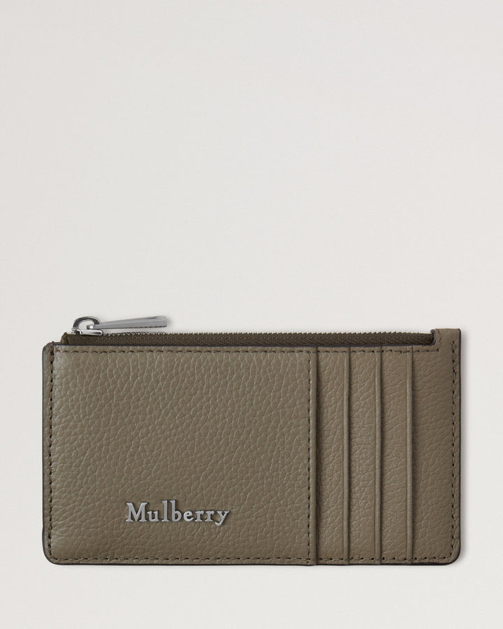 Farringdon Long Zipped Credit Card Holder Linen Green Small Classic Grain