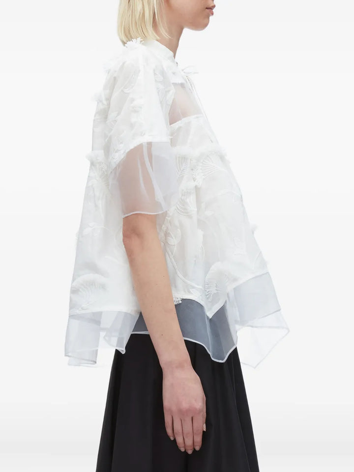 Embroidery Voile Top With Organza