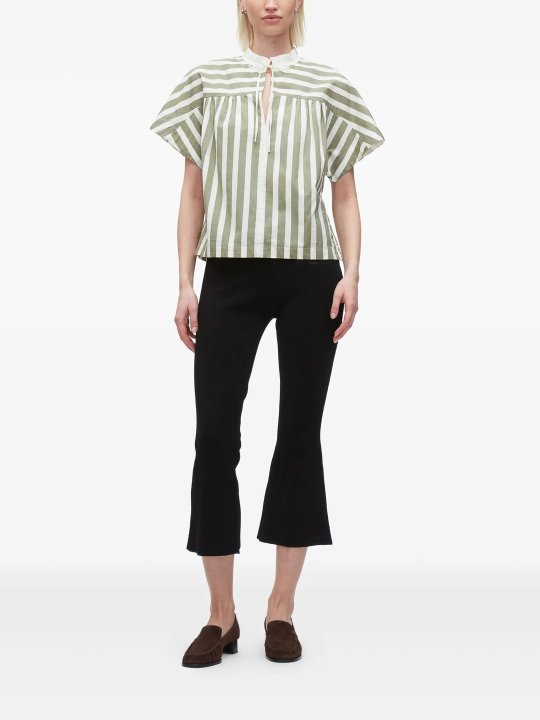 Striped Open Neck Top With Ties