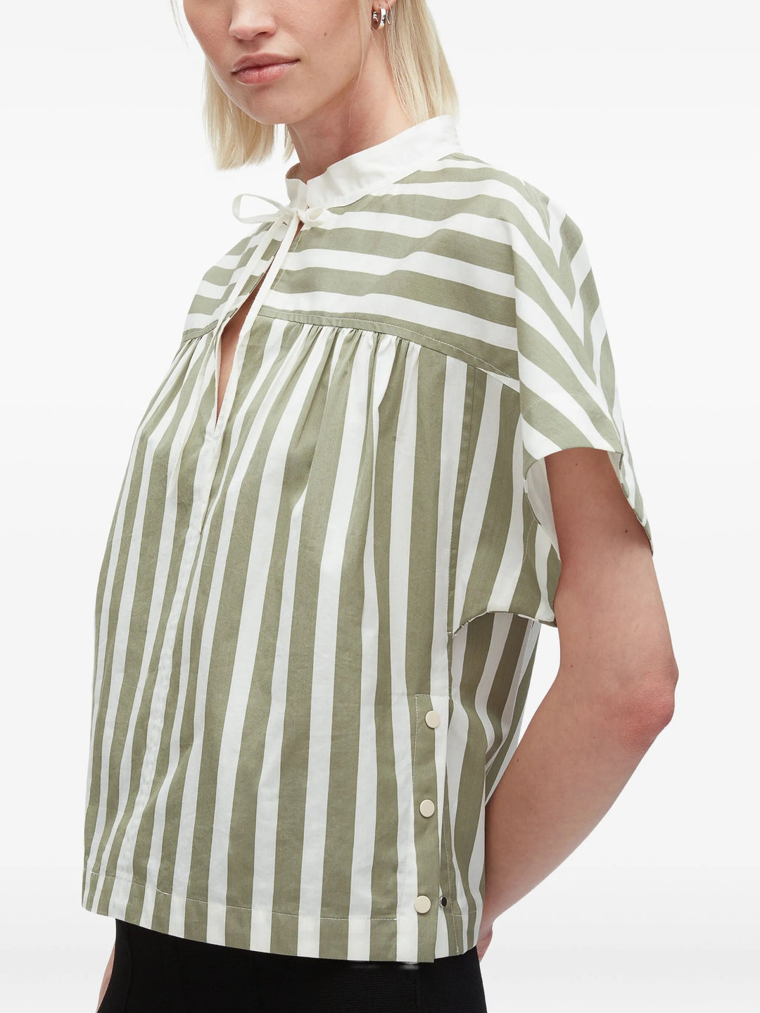 Striped Open Neck Top With Ties