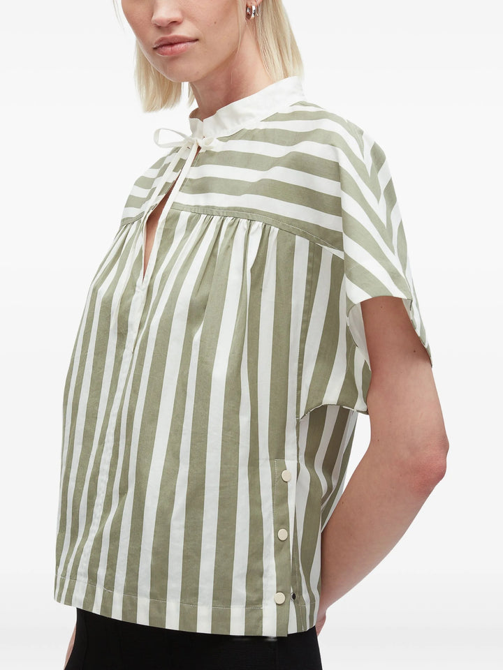Striped Open Neck Top With Ties